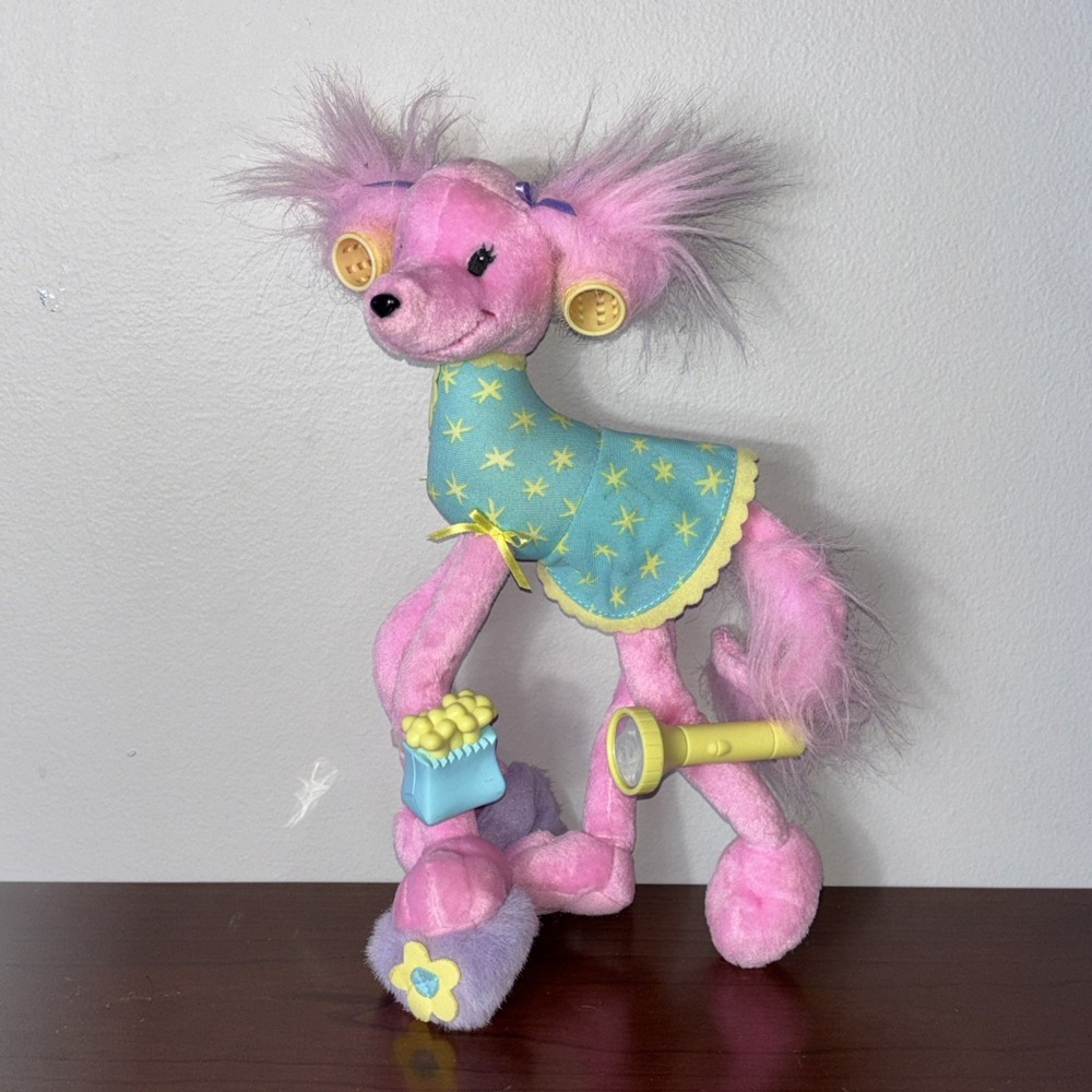 Vintage 2001 Mattel Barbie Pose Me Pink Poodle Pet Dog Plush Toy 3541WC